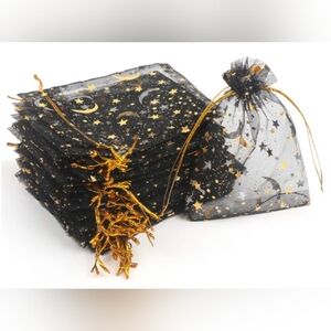 10pcs Black and Gold Organza Gift Bags